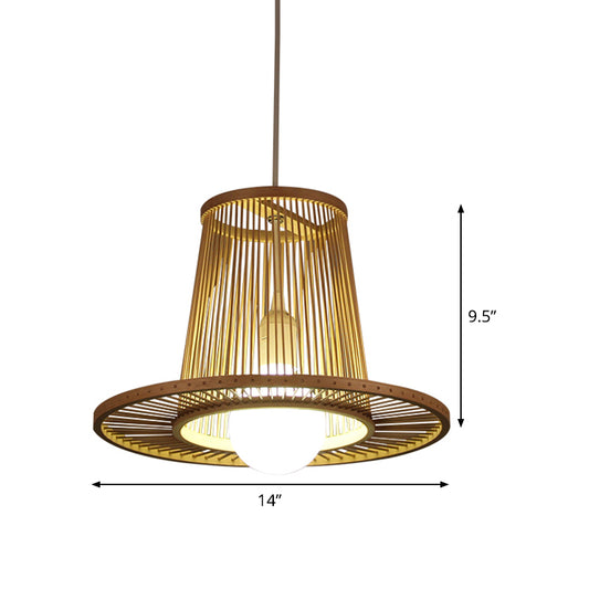 Bamboo Wide Flare Pendant Lighting Chinese 1 Bulb Hanging Light Fixture in Wood for Bedroom Clearhalo 'Ceiling Lights' 'Pendant Lights' 'Pendants' Lighting' 367256