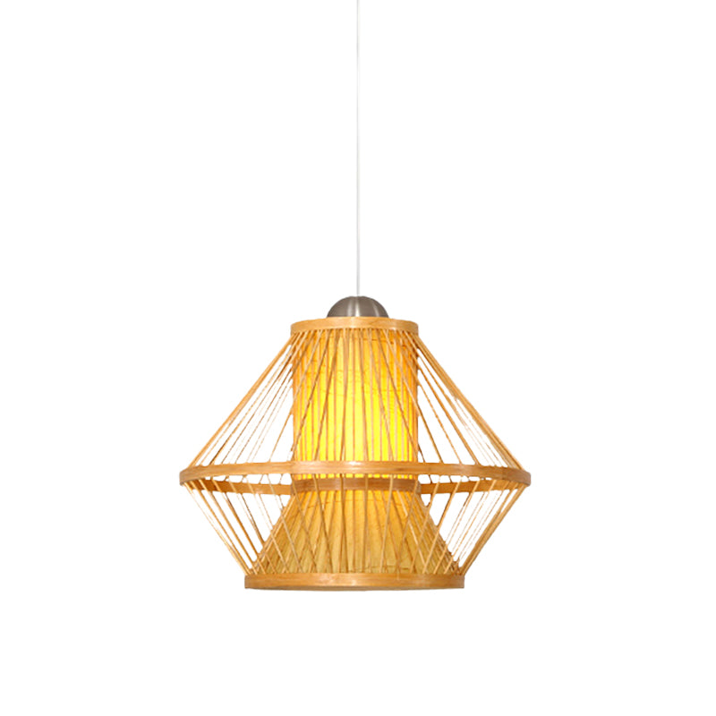 Japanese 1 Head Pendant Light Beige Jar Ceiling Suspension Lamp with Bamboo Shade Clearhalo 'Ceiling Lights' 'Pendant Lights' 'Pendants' Lighting' 367259