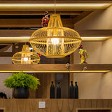 1 Head Restaurant Pendant Lamp Asia Wood Hanging Ceiling Light with Curved Bamboo Shade Clearhalo 'Ceiling Lights' 'Pendant Lights' 'Pendants' Lighting' 367262