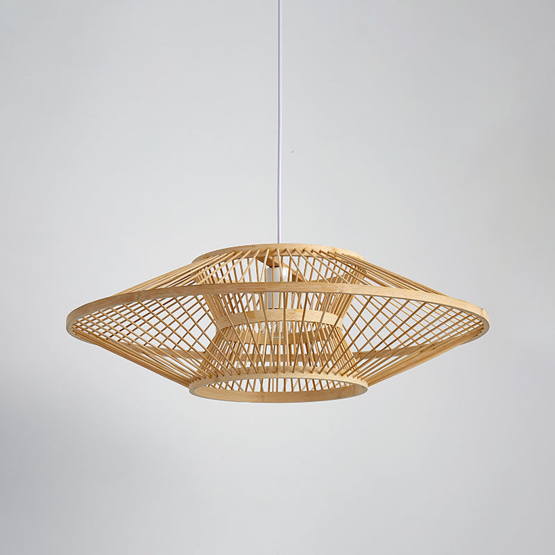 Chinese Saucer Ceiling Light Bamboo 1 Bulb Suspended Lighting Fixture in Wood for Teahouse Clearhalo 'Ceiling Lights' 'Pendant Lights' 'Pendants' Lighting' 367275