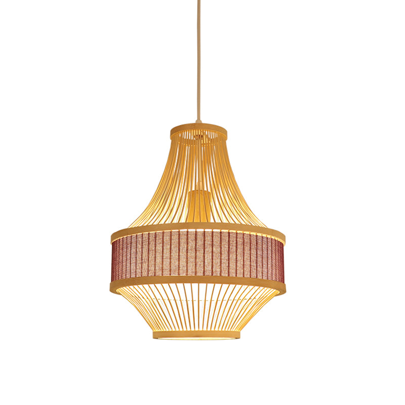 1 Bulb Laser Cut Ceiling Lamp Chinese Bamboo Pendant Lighting Fixture in Light Purple Clearhalo 'Ceiling Lights' 'Pendant Lights' 'Pendants' Lighting' 367279