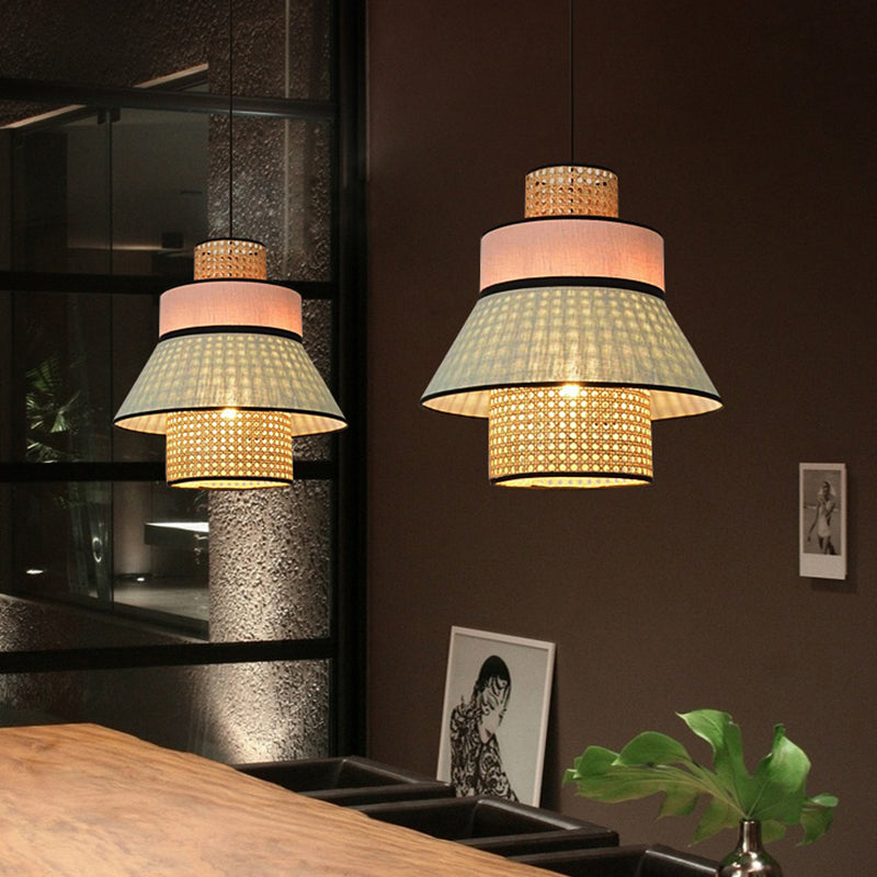 Chinese Conical Hanging Lamp Bamboo 1 Bulb Ceiling Pendant Light in Pink and Green Clearhalo 'Ceiling Lights' 'Pendant Lights' 'Pendants' Lighting' 367302