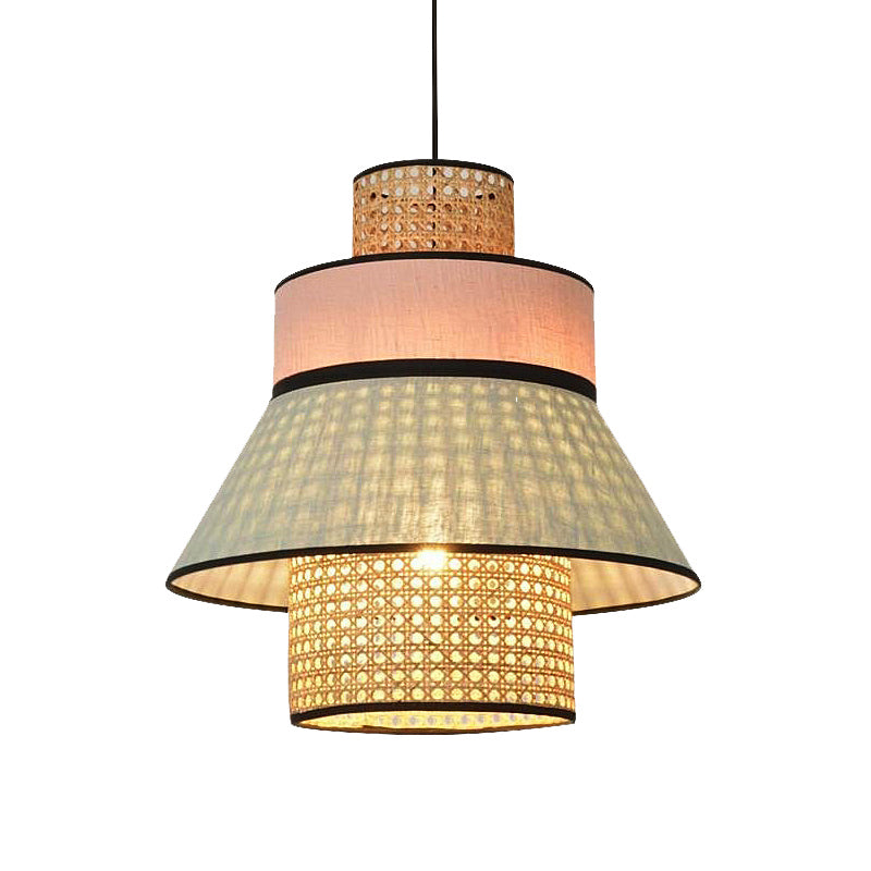 Chinese Conical Hanging Lamp Bamboo 1 Bulb Ceiling Pendant Light in Pink and Green Clearhalo 'Ceiling Lights' 'Pendant Lights' 'Pendants' Lighting' 367304