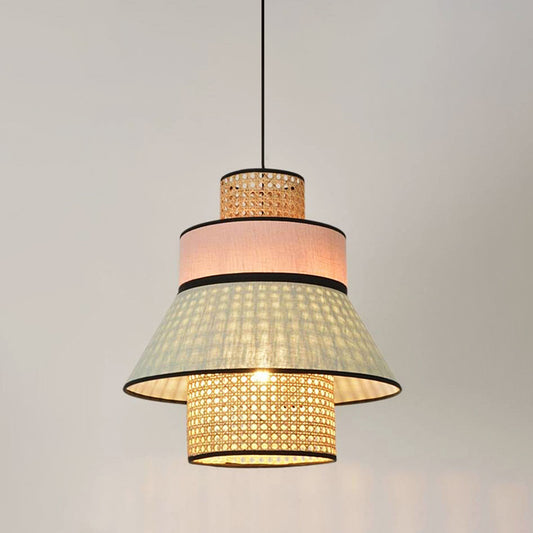 Chinese Conical Hanging Lamp Bamboo 1 Bulb Ceiling Pendant Light in Pink and Green Clearhalo 'Ceiling Lights' 'Pendant Lights' 'Pendants' Lighting' 367305