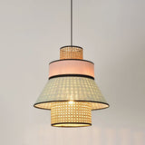 Chinese Conical Hanging Lamp Bamboo 1 Bulb Ceiling Pendant Light in Pink and Green Clearhalo 'Ceiling Lights' 'Pendant Lights' 'Pendants' Lighting' 367305