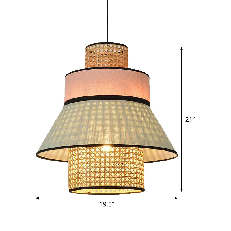 Chinese Conical Hanging Lamp Bamboo 1 Bulb Ceiling Pendant Light in Pink and Green Clearhalo 'Ceiling Lights' 'Pendant Lights' 'Pendants' Lighting' 367306