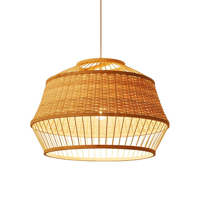 1 Head Handcrafted Pendant Lighting Japanese Bamboo Ceiling Suspension Lamp in Beige Clearhalo 'Ceiling Lights' 'Pendant Lights' 'Pendants' Lighting' 367309