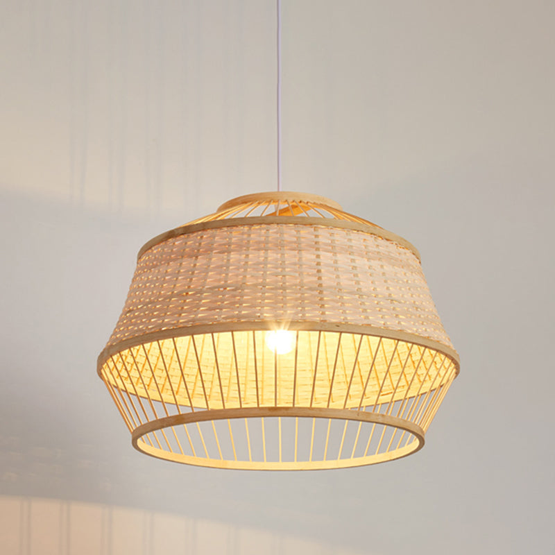 1 Head Handcrafted Pendant Lighting Japanese Bamboo Ceiling Suspension Lamp in Beige Clearhalo 'Ceiling Lights' 'Pendant Lights' 'Pendants' Lighting' 367310