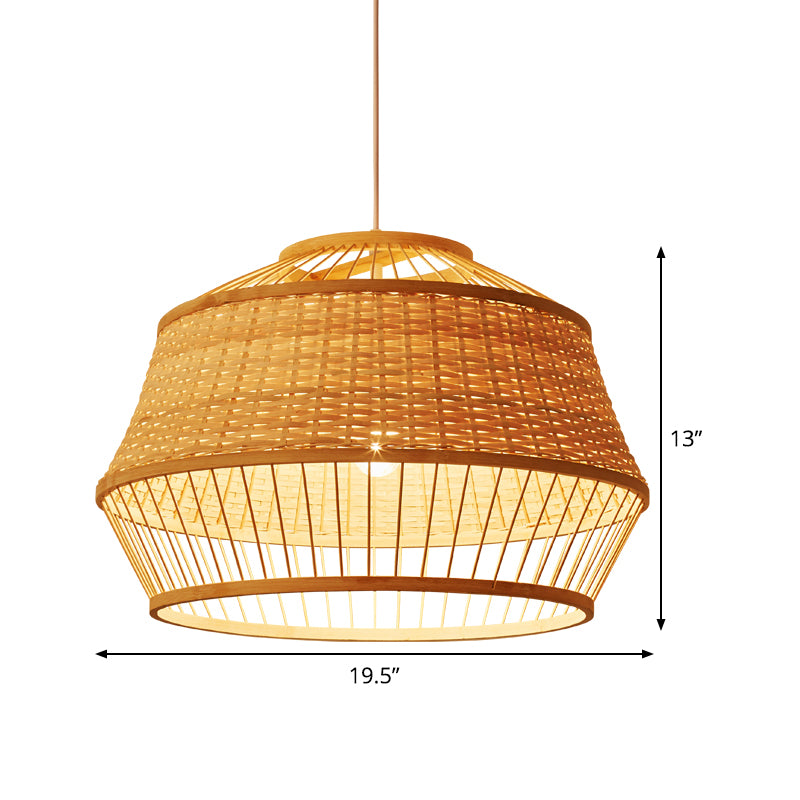 1 Head Handcrafted Pendant Lighting Japanese Bamboo Ceiling Suspension Lamp in Beige Clearhalo 'Ceiling Lights' 'Pendant Lights' 'Pendants' Lighting' 367311