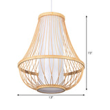 Teardrop Ceiling Light Japanese Bamboo 1 Bulb Wood Pendant Lighting Fixture with Tubular White Parchment Shade Clearhalo 'Ceiling Lights' 'Pendant Lights' 'Pendants' Lighting' 367321