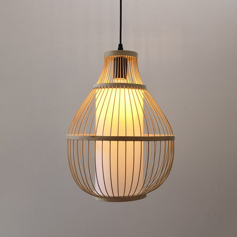 Beige Pear Hanging Lamp Chinese 1 Head Bamboo Ceiling Pendant Light for Dining Room Clearhalo 'Ceiling Lights' 'Pendant Lights' 'Pendants' Lighting' 367325