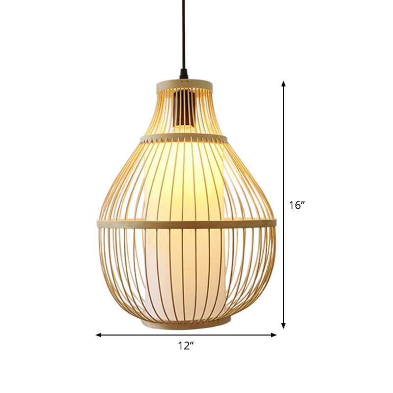 Beige Pear Hanging Lamp Chinese 1 Head Bamboo Ceiling Pendant Light for Dining Room Clearhalo 'Ceiling Lights' 'Pendant Lights' 'Pendants' Lighting' 367326