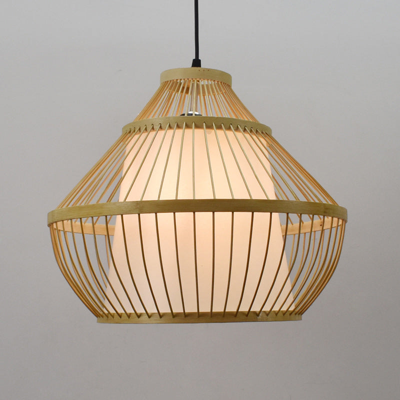 Asian 1 Head Pendant Light Beige Jar Suspended Lighting Fixture with Bamboo Shade Clearhalo 'Ceiling Lights' 'Pendant Lights' 'Pendants' Lighting' 367330