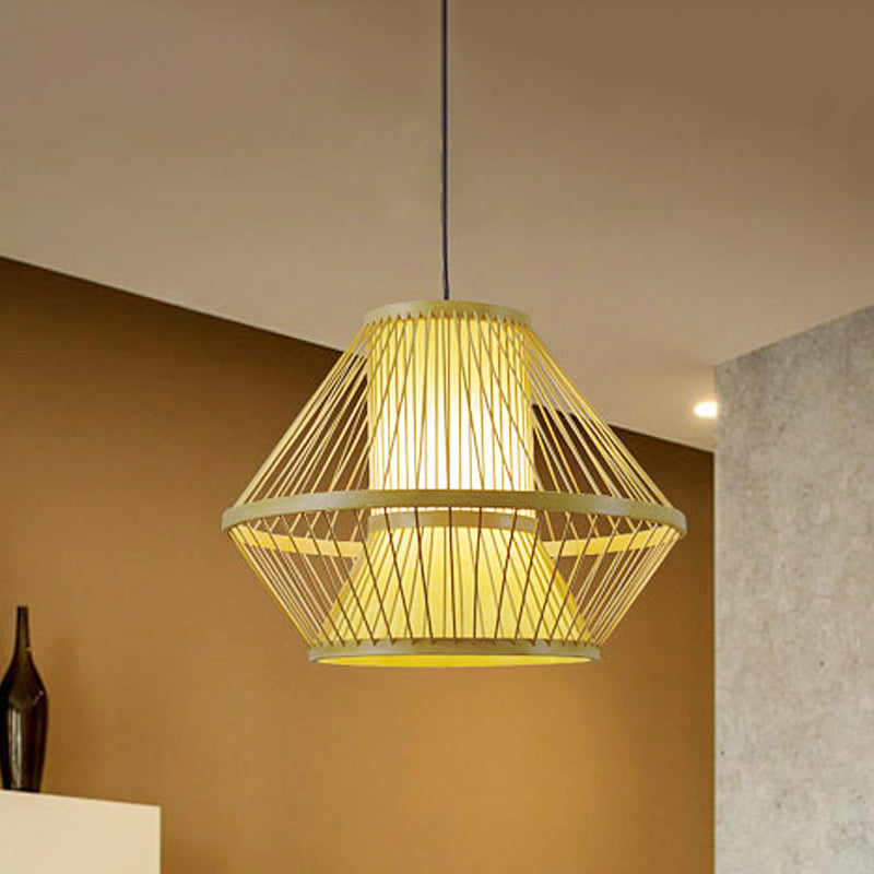 Tapered Hanging Light Chinese Bamboo 1 Head Beige Pendant Lighting Fixture for Dining Room Clearhalo 'Ceiling Lights' 'Pendant Lights' 'Pendants' Lighting' 367337