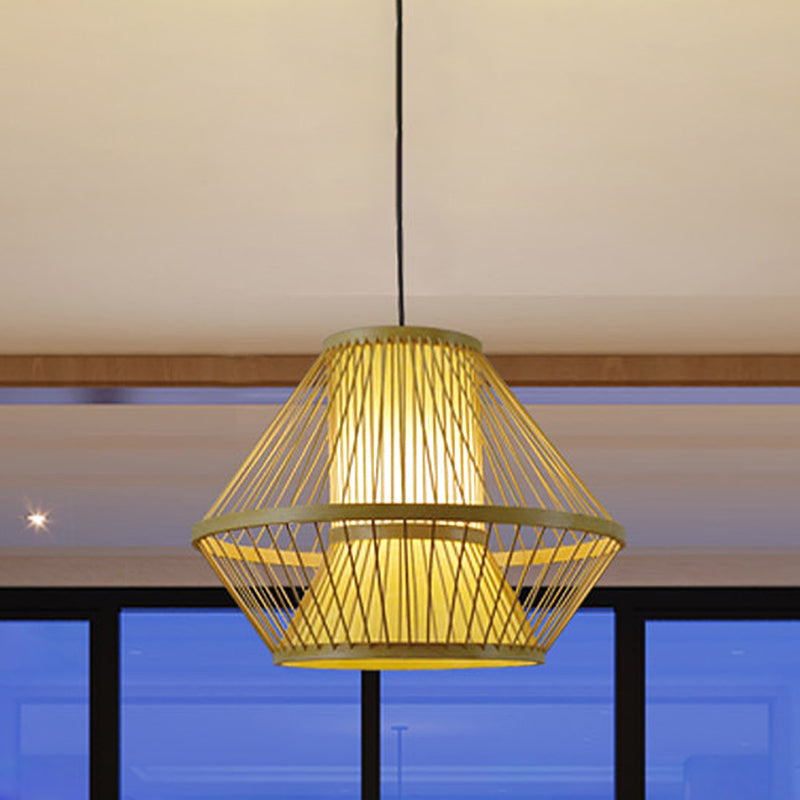 Tapered Hanging Light Chinese Bamboo 1 Head Beige Pendant Lighting Fixture for Dining Room Clearhalo 'Ceiling Lights' 'Pendant Lights' 'Pendants' Lighting' 367338