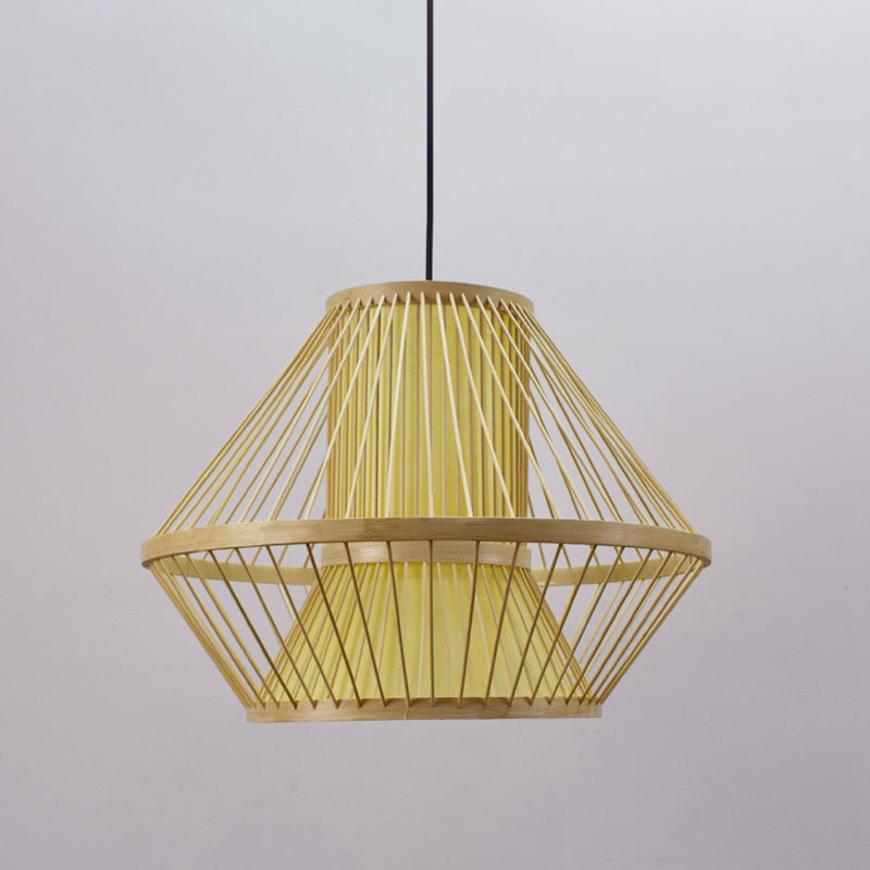 Tapered Hanging Light Chinese Bamboo 1 Head Beige Pendant Lighting Fixture for Dining Room Clearhalo 'Ceiling Lights' 'Pendant Lights' 'Pendants' Lighting' 367340