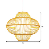 Lantern Pendant Lamp Chinese Bamboo 1 Head Beige Hanging Ceiling Light, 18"/23.5" Wide Clearhalo 'Ceiling Lights' 'Pendant Lights' 'Pendants' Lighting' 367351