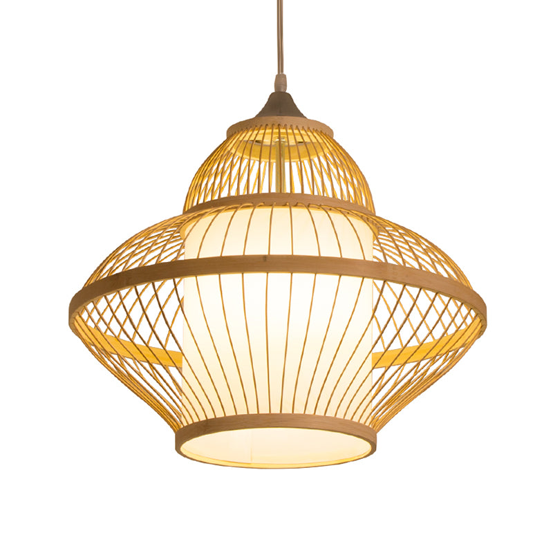 Curvy Pendant Lighting Japanese Bamboo 14"/17" Wide 1 Bulb Wood Ceiling Hanging Light Clearhalo 'Ceiling Lights' 'Pendant Lights' 'Pendants' Lighting' 367360