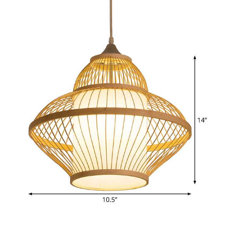 Curvy Pendant Lighting Japanese Bamboo 14"/17" Wide 1 Bulb Wood Ceiling Hanging Light Clearhalo 'Ceiling Lights' 'Pendant Lights' 'Pendants' Lighting' 367362