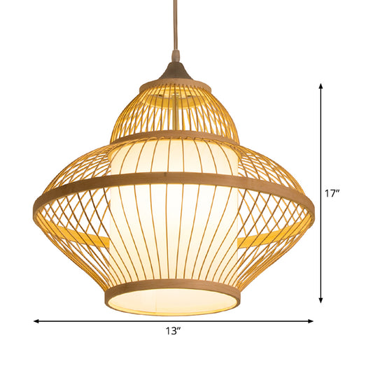 Curvy Pendant Lighting Japanese Bamboo 14"/17" Wide 1 Bulb Wood Ceiling Hanging Light Clearhalo 'Ceiling Lights' 'Pendant Lights' 'Pendants' Lighting' 367363