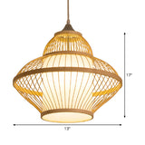 Curvy Pendant Lighting Japanese Bamboo 14"/17" Wide 1 Bulb Wood Ceiling Hanging Light Clearhalo 'Ceiling Lights' 'Pendant Lights' 'Pendants' Lighting' 367363