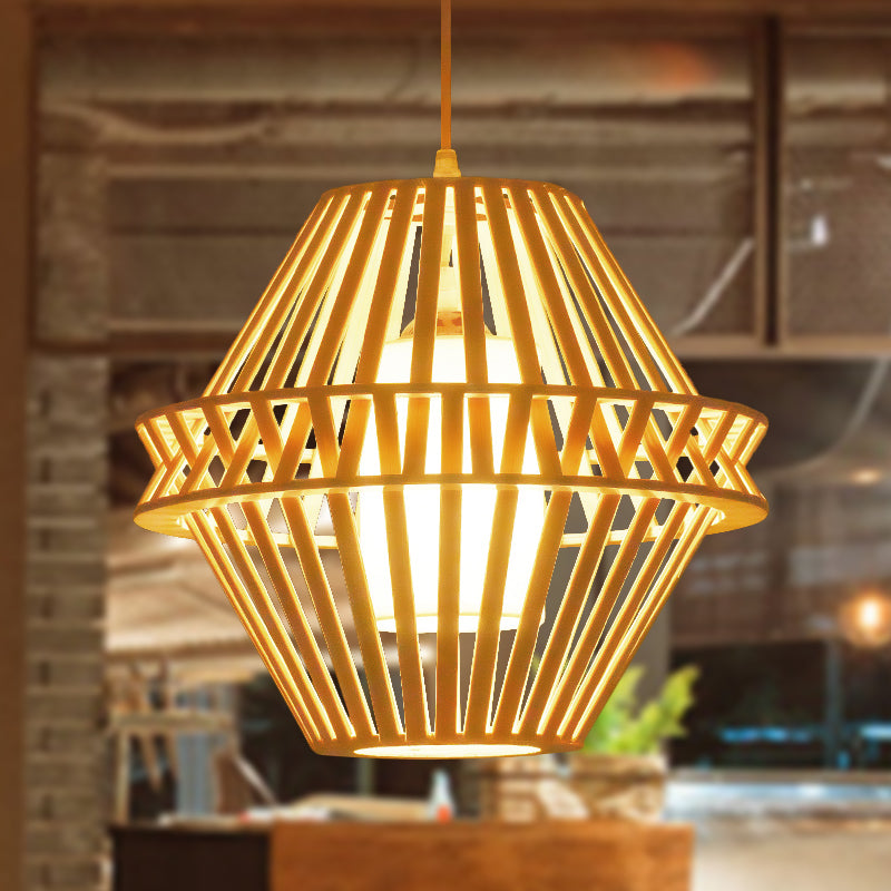 Conical Hanging Lamp Japanese Bamboo 1 Head 14"/18" Wide Beige Ceiling Pendant Light Clearhalo 'Ceiling Lights' 'Pendant Lights' 'Pendants' Lighting' 367365