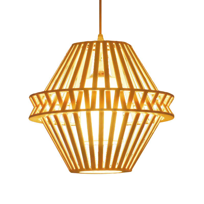 Conical Hanging Lamp Japanese Bamboo 1 Head 14"/18" Wide Beige Ceiling Pendant Light Clearhalo 'Ceiling Lights' 'Pendant Lights' 'Pendants' Lighting' 367366