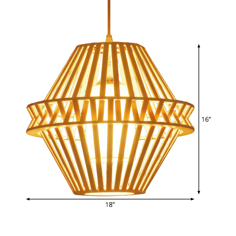 Conical Hanging Lamp Japanese Bamboo 1 Head 14"/18" Wide Beige Ceiling Pendant Light Clearhalo 'Ceiling Lights' 'Pendant Lights' 'Pendants' Lighting' 367369