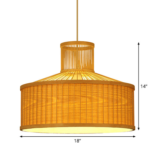 Urn Pendant Lighting Chinese Bamboo 1 Head Beige Ceiling Suspension Lamp, 18"/23.5" Wide Clearhalo 'Ceiling Lights' 'Pendant Lights' 'Pendants' Lighting' 367374