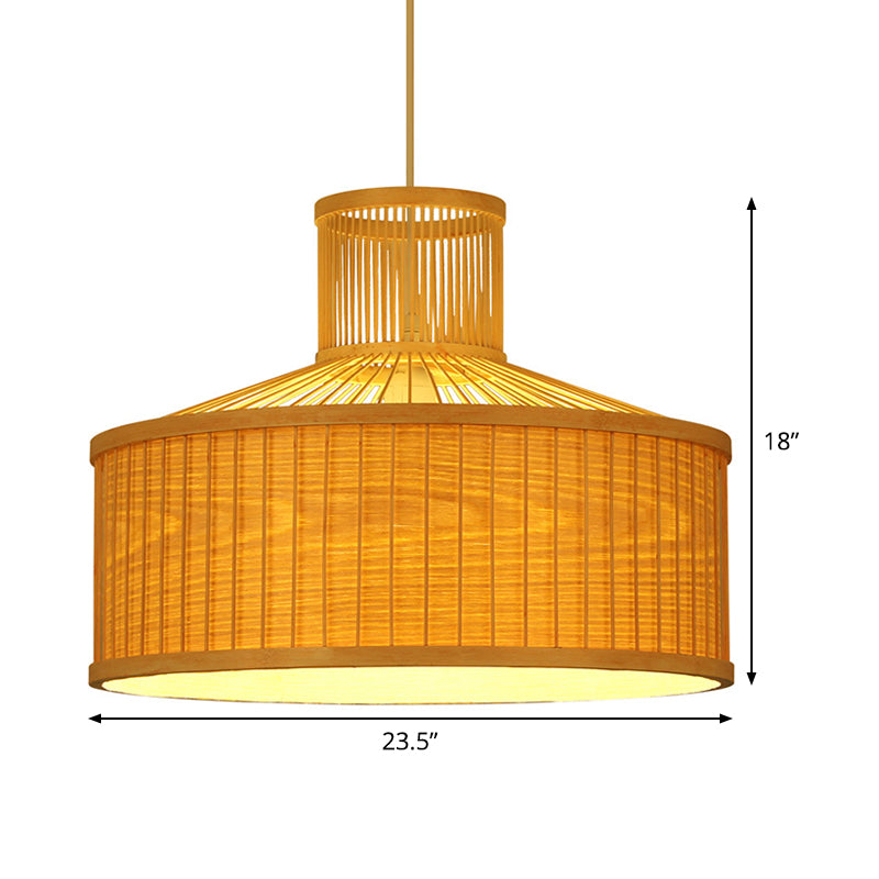 Urn Pendant Lighting Chinese Bamboo 1 Head Beige Ceiling Suspension Lamp, 18"/23.5" Wide Clearhalo 'Ceiling Lights' 'Pendant Lights' 'Pendants' Lighting' 367375