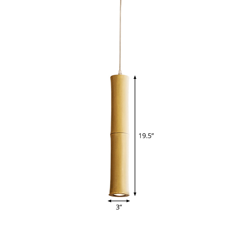 Asian 1 Head Ceiling Lamp Wood Cylindrical Hanging Pendant Light with Resin Shade Clearhalo 'Ceiling Lights' 'Pendant Lights' 'Pendants' Lighting' 367380