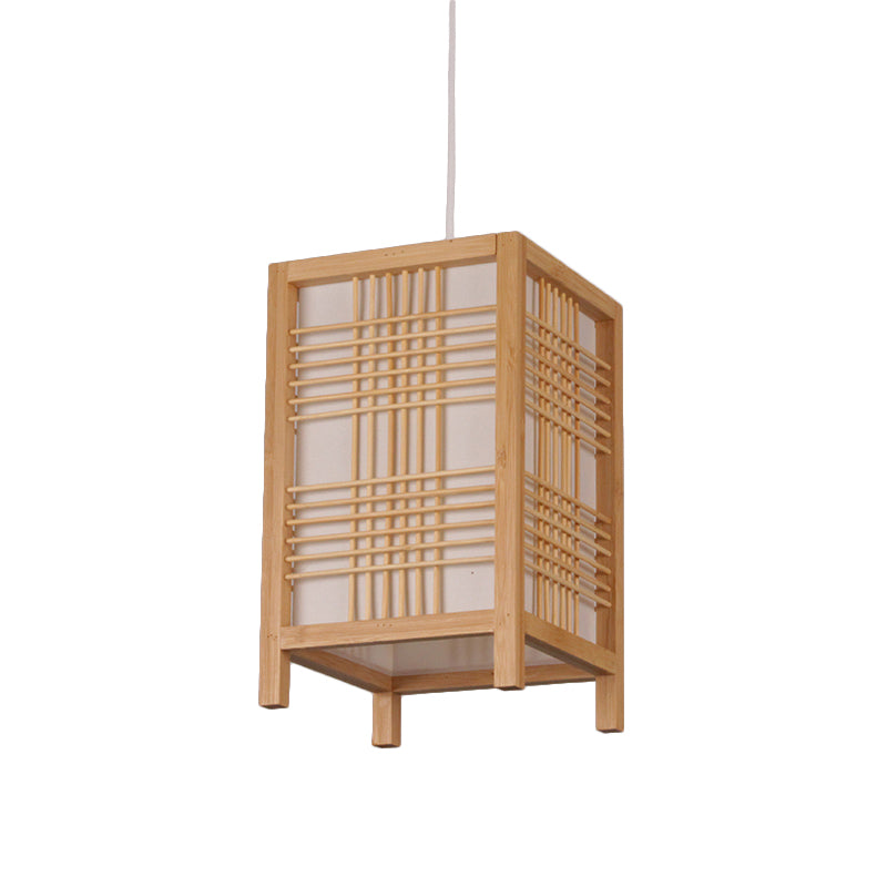 Chinese Rectangular Pendant Lighting Wood 1 Bulb Hanging Ceiling Light in Beige for Tearoom Clearhalo 'Ceiling Lights' 'Pendant Lights' 'Pendants' Lighting' 367383