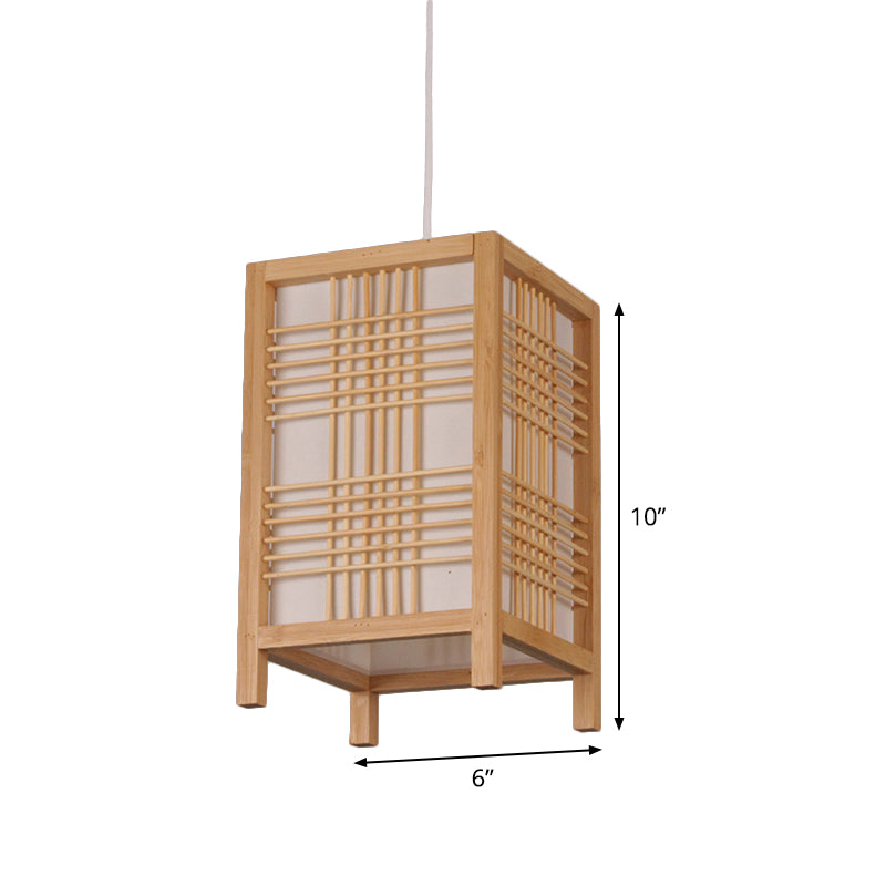 Chinese Rectangular Pendant Lighting Wood 1 Bulb Hanging Ceiling Light in Beige for Tearoom Clearhalo 'Ceiling Lights' 'Pendant Lights' 'Pendants' Lighting' 367385