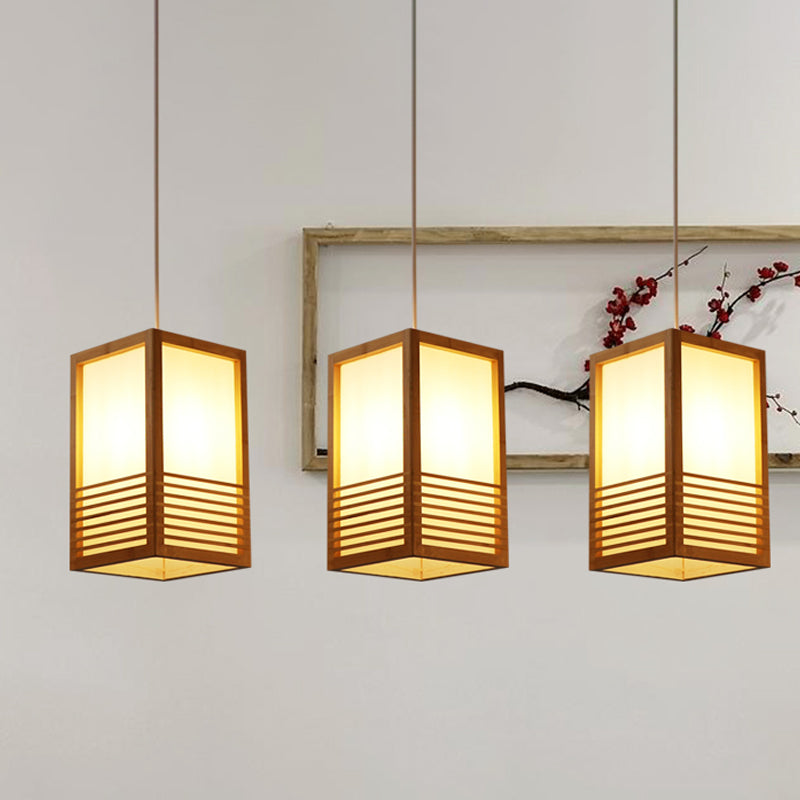 1 Head Rectangular Pendant Lighting Japanese Wood Ceiling Hanging Light in Beige Clearhalo 'Ceiling Lights' 'Pendant Lights' 'Pendants' Lighting' 367397
