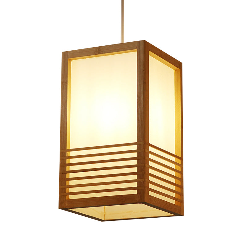 1 Head Rectangular Pendant Lighting Japanese Wood Ceiling Hanging Light in Beige Clearhalo 'Ceiling Lights' 'Pendant Lights' 'Pendants' Lighting' 367398