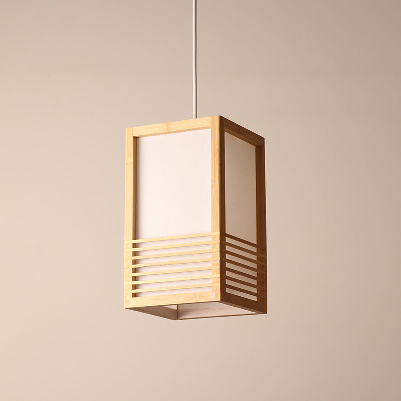 1 Head Rectangular Pendant Lighting Japanese Wood Ceiling Hanging Light in Beige Clearhalo 'Ceiling Lights' 'Pendant Lights' 'Pendants' Lighting' 367399