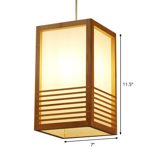 1 Head Rectangular Pendant Lighting Japanese Wood Ceiling Hanging Light in Beige Clearhalo 'Ceiling Lights' 'Pendant Lights' 'Pendants' Lighting' 367400