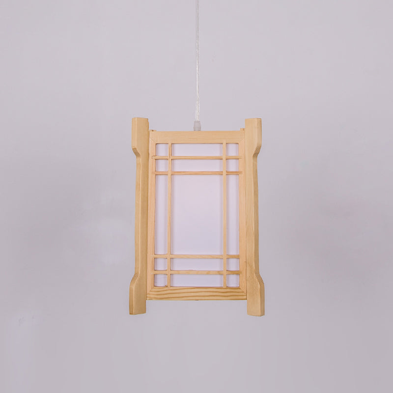 Wood Tower Hanging Lamp Chinese 1 Head Pendant Light Fixture in Beige for Restaurant Clearhalo 'Ceiling Lights' 'Pendant Lights' 'Pendants' Lighting' 367404