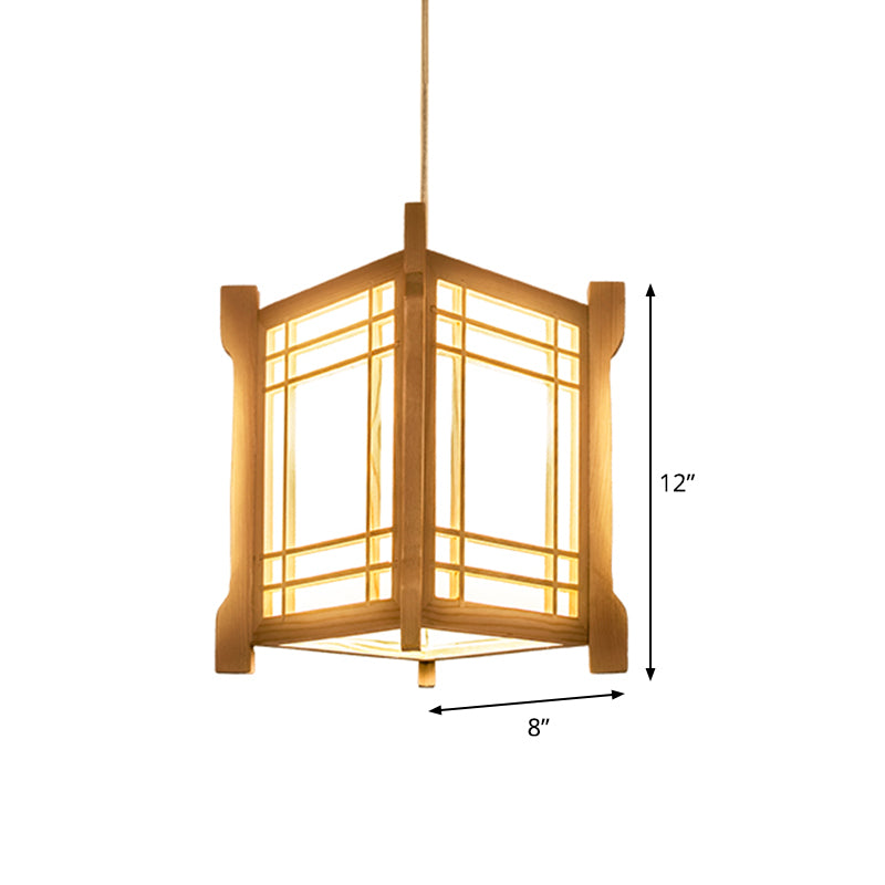 Wood Tower Hanging Lamp Chinese 1 Head Pendant Light Fixture in Beige for Restaurant Clearhalo 'Ceiling Lights' 'Pendant Lights' 'Pendants' Lighting' 367405