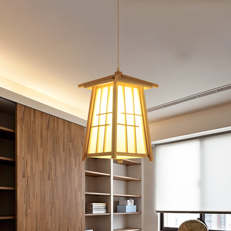 Beige Tower Pendant Lighting Japanese 1 Head Wood Ceiling Suspension Lamp for Restaurant Clearhalo 'Ceiling Lights' 'Pendant Lights' 'Pendants' Lighting' 367411