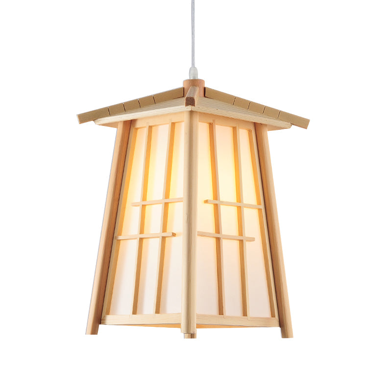 Beige Tower Pendant Lighting Japanese 1 Head Wood Ceiling Suspension Lamp for Restaurant Clearhalo 'Ceiling Lights' 'Pendant Lights' 'Pendants' Lighting' 367413