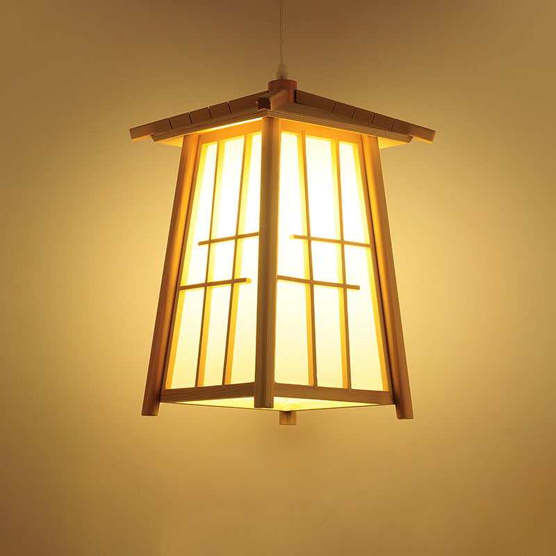 Beige Tower Pendant Lighting Japanese 1 Head Wood Ceiling Suspension Lamp for Restaurant Clearhalo 'Ceiling Lights' 'Pendant Lights' 'Pendants' Lighting' 367414