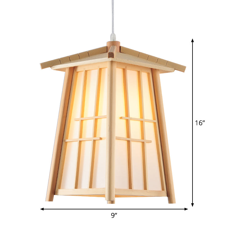 Beige Tower Pendant Lighting Japanese 1 Head Wood Ceiling Suspension Lamp for Restaurant Clearhalo 'Ceiling Lights' 'Pendant Lights' 'Pendants' Lighting' 367415