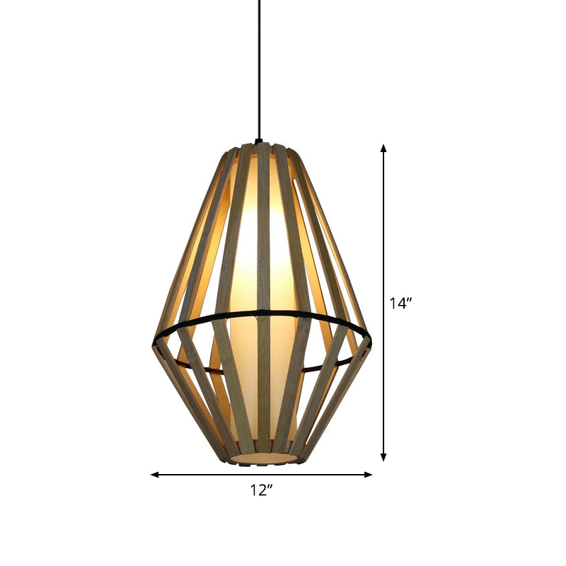 Cone Hanging Lamp Asia Wood 1 Head Brown Ceiling Pendant Light with Inner Tube White Parchment Shade Clearhalo 'Ceiling Lights' 'Pendant Lights' 'Pendants' Lighting' 367420