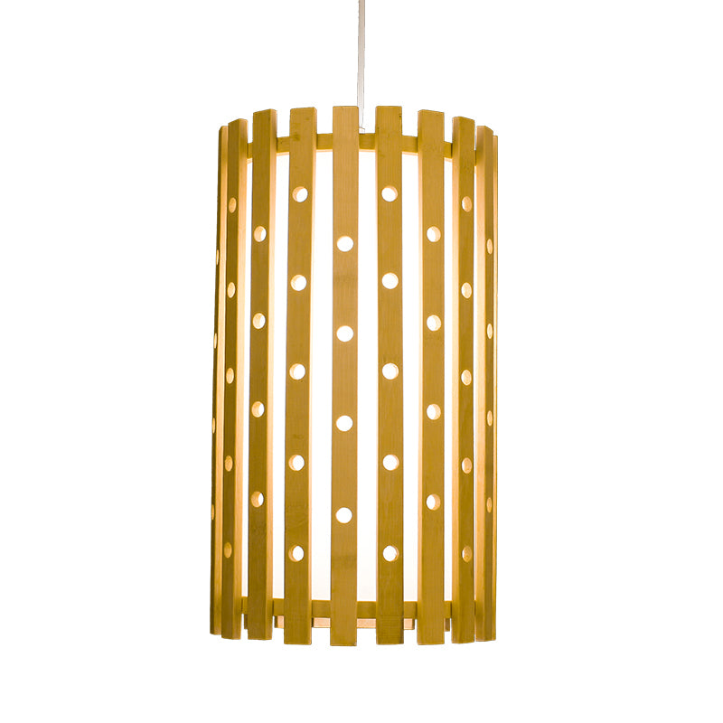 Wood Cylindrical Pendant Lighting Japanese 1 Bulb Hanging Light Fixture in Beige Clearhalo 'Ceiling Lights' 'Pendant Lights' 'Pendants' Lighting' 367423