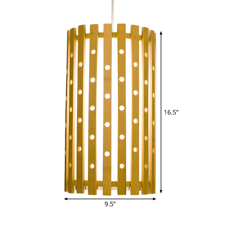 Wood Cylindrical Pendant Lighting Japanese 1 Bulb Hanging Light Fixture in Beige Clearhalo 'Ceiling Lights' 'Pendant Lights' 'Pendants' Lighting' 367425