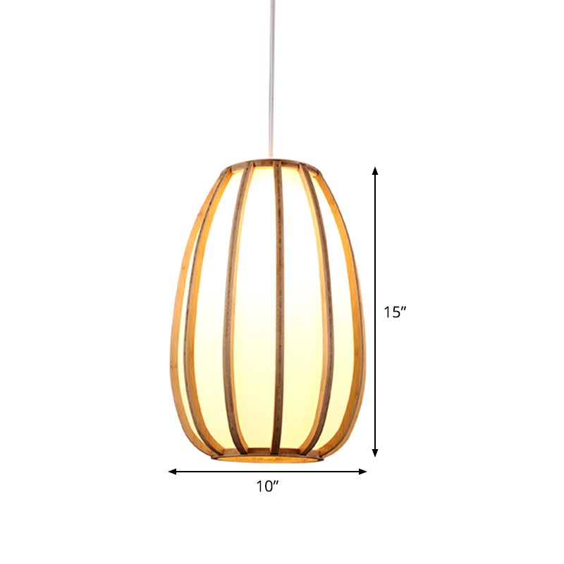 Beige Teardrop Hanging Light Asian 1 Bulb Wood Pendant Lighting Fixture for Dining Room Clearhalo 'Ceiling Lights' 'Pendant Lights' 'Pendants' Lighting' 367430