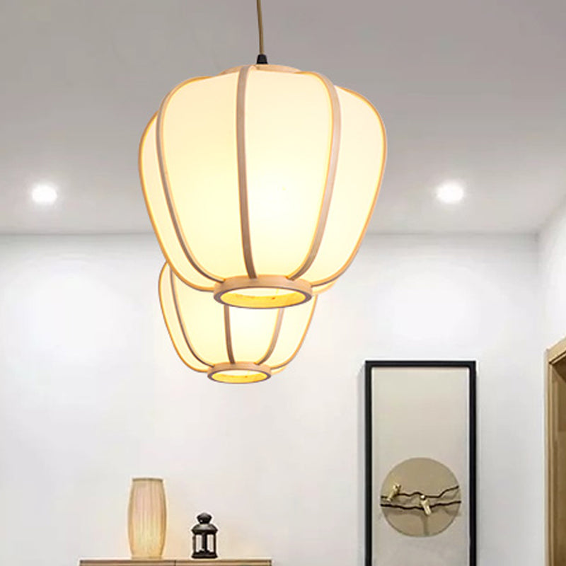 1 Head Restaurant Ceiling Lamp Asian Beige Hanging Pendant Light with Lantern Wood Shade Clearhalo 'Ceiling Lights' 'Pendant Lights' 'Pendants' Lighting' 367432