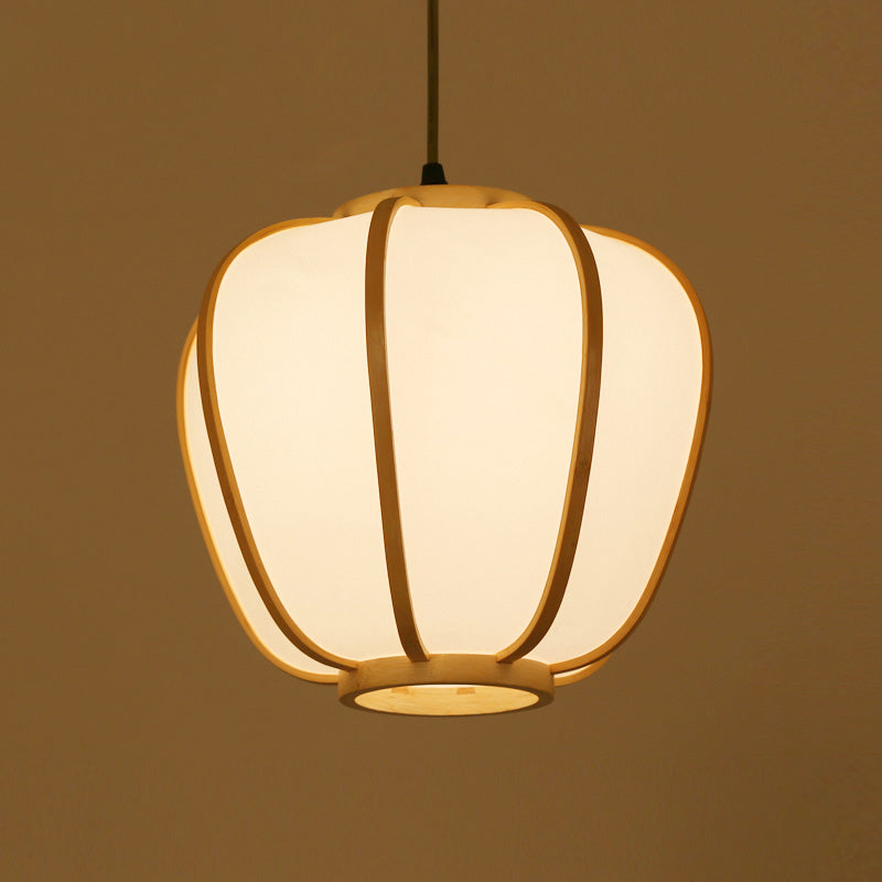 1 Head Restaurant Ceiling Lamp Asian Beige Hanging Pendant Light with Lantern Wood Shade Clearhalo 'Ceiling Lights' 'Pendant Lights' 'Pendants' Lighting' 367434