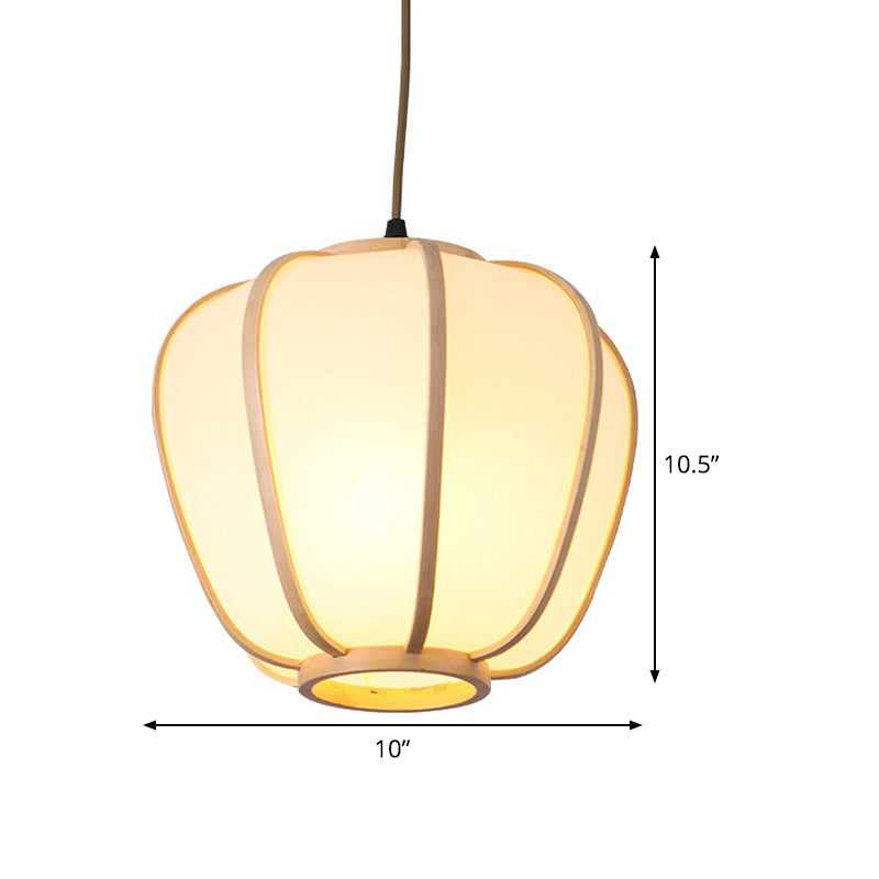 1 Head Restaurant Ceiling Lamp Asian Beige Hanging Pendant Light with Lantern Wood Shade Clearhalo 'Ceiling Lights' 'Pendant Lights' 'Pendants' Lighting' 367435